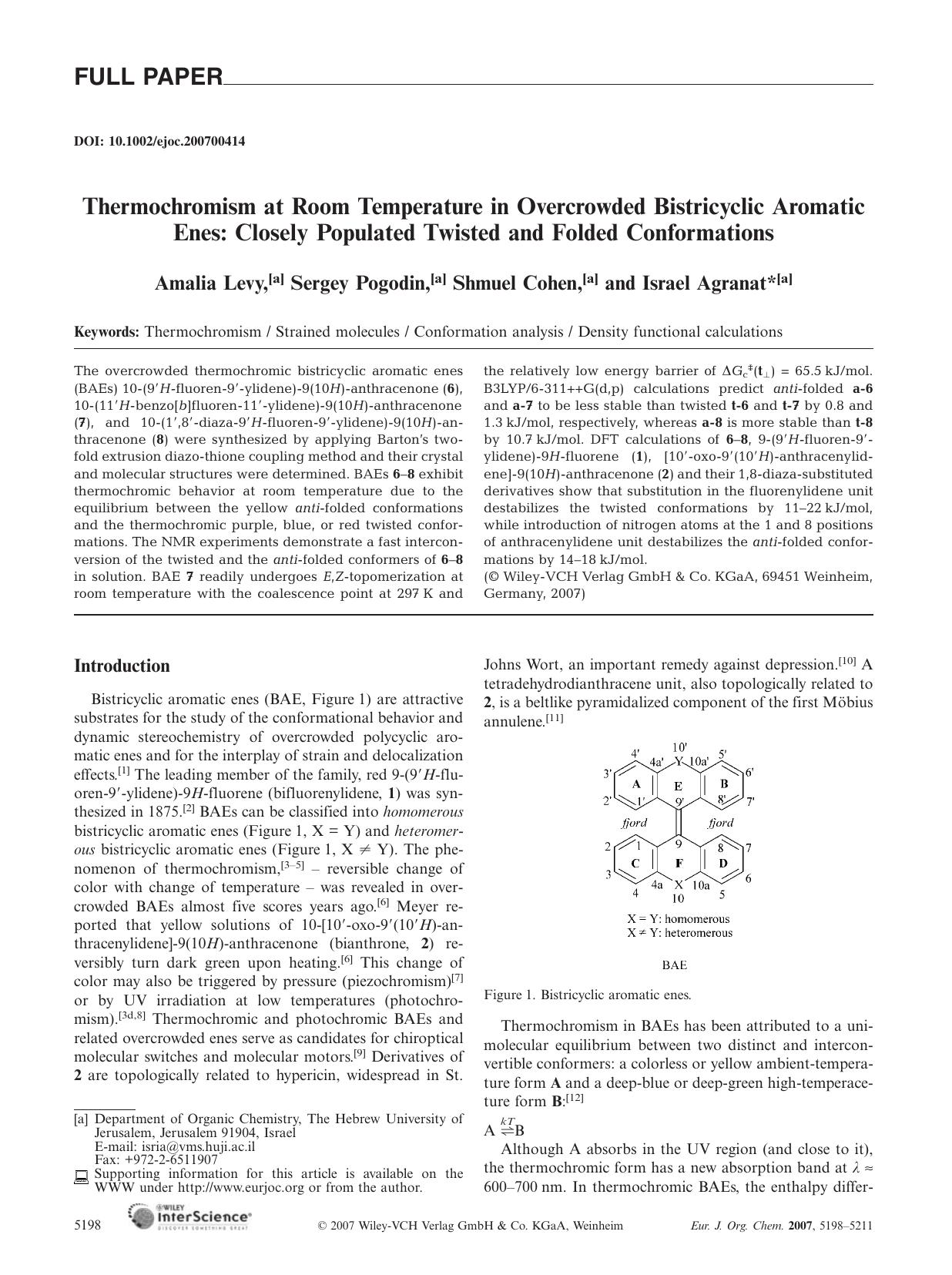 Thermochromism at Room Temperature in Overcrowded Bistricyclic Aromatic Enes: Closely Populated Twisted and Folded Conformations by Unknown