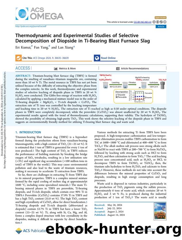 Thermodynamic and Experimental Studies of Selective Decomposition of Diopside in Ti-Bearing Blast Furnace Slag by Eri Kumai Fan Yang & Lan Xiang