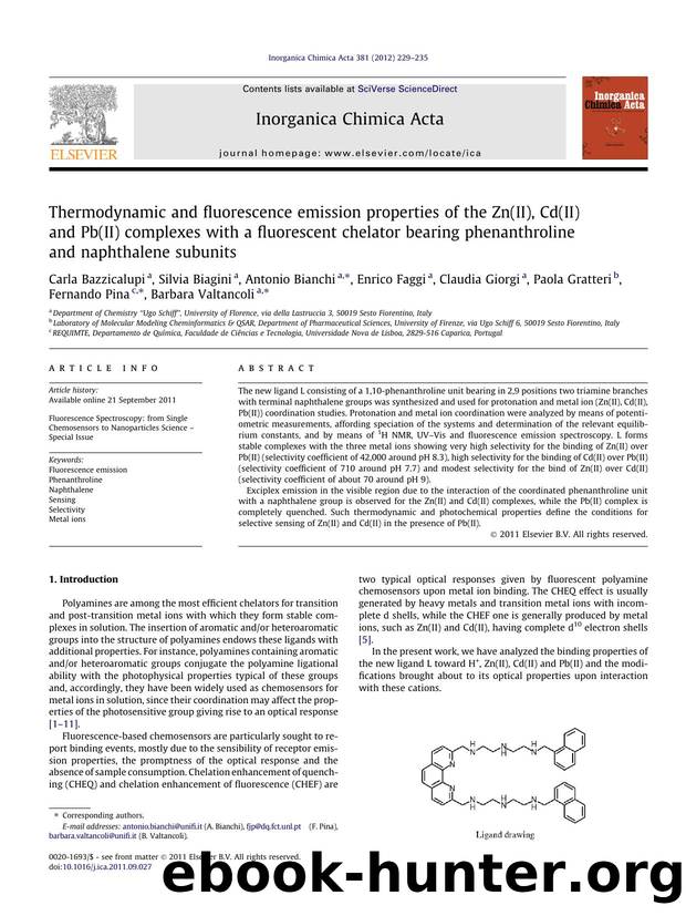 Thermodynamic and fluorescence emission properties of the Zn(II), Cd(II) and Pb(II) complexes with a fluorescent chelator bearing phenanthroline and naphthalene subunits by unknow