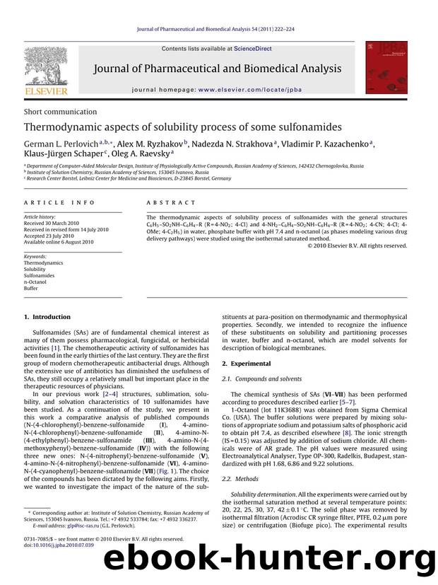 Thermodynamic aspects of solubility process of some sulfonamides by German L. Perlovich