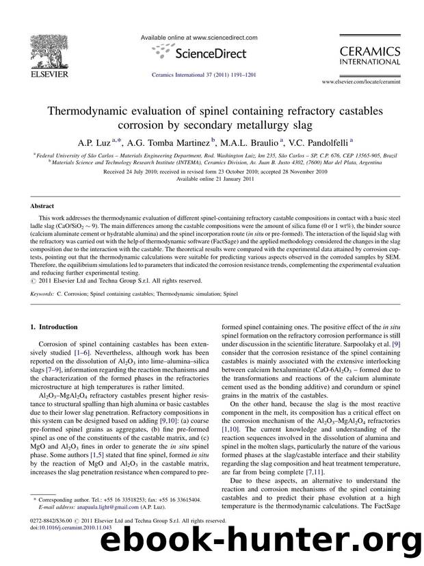 Thermodynamic evaluation of spinel containing refractory castables corrosion by secondary metallurgy slag by A.P. Luz