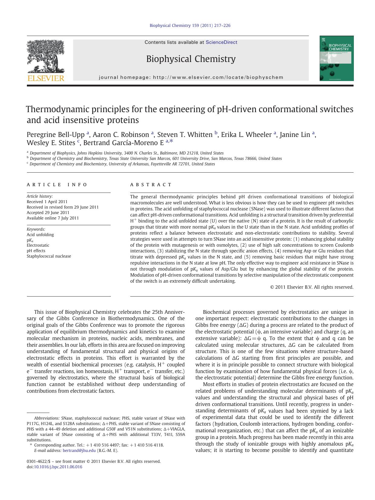 Thermodynamic principles for the engineering of pH-driven conformational switches and acid insensitive proteins by unknow