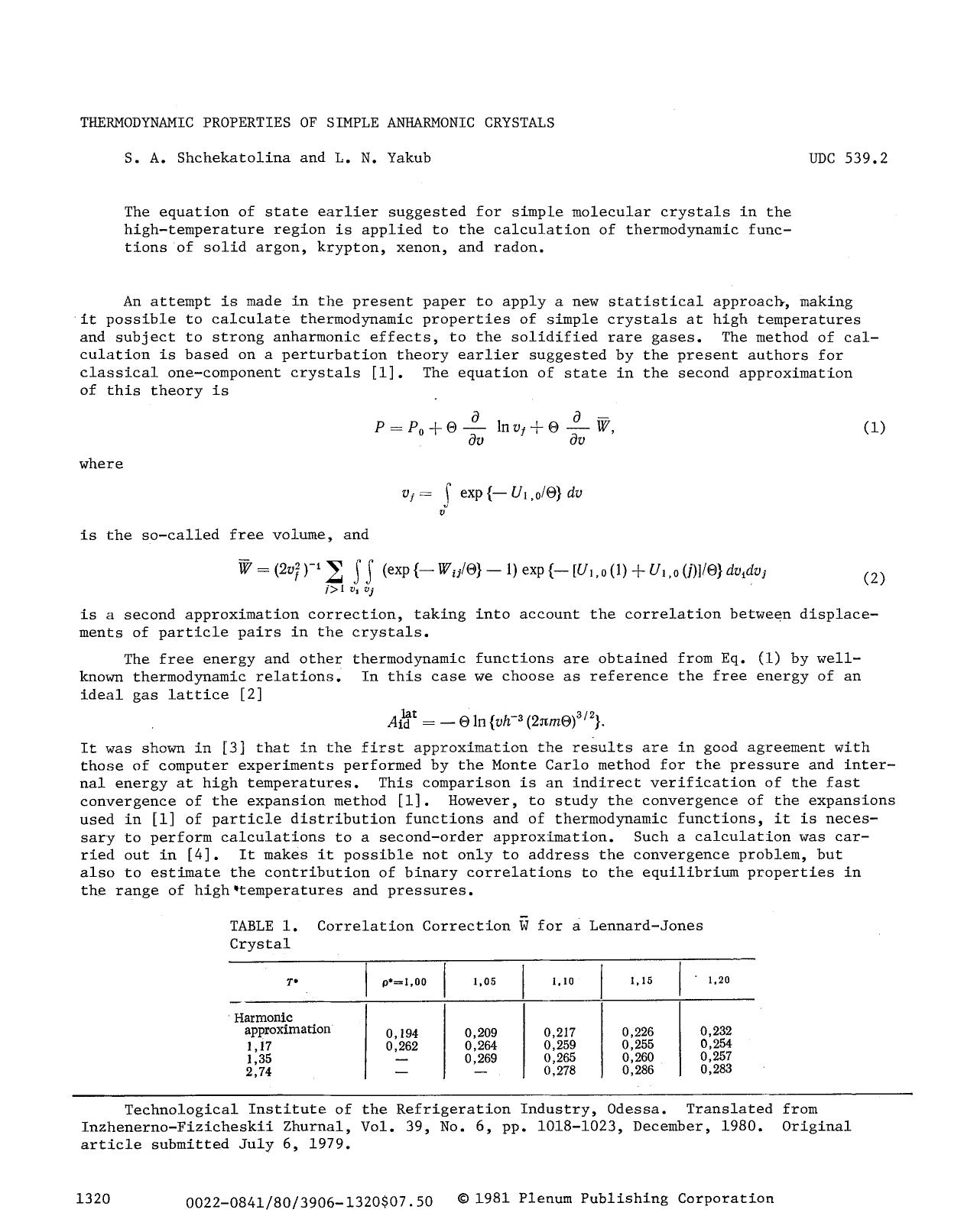Thermodynamic properties of simple anharmonic crystals by Unknown