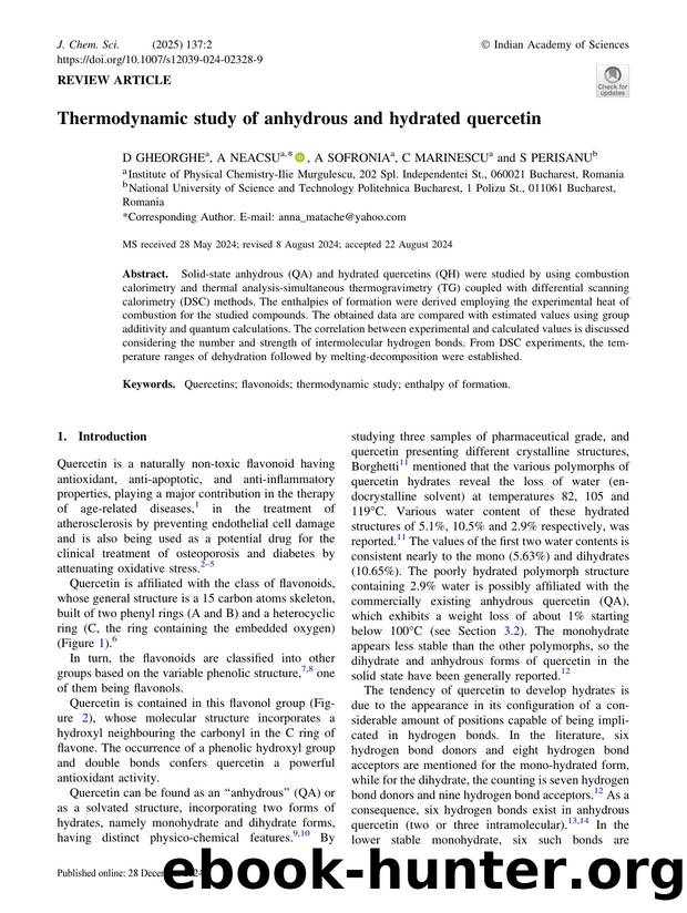 Thermodynamic study of anhydrous and hydrated quercetin by D Gheorghe & A Neacsu & A Sofronia & C Marinescu & S Perisanu