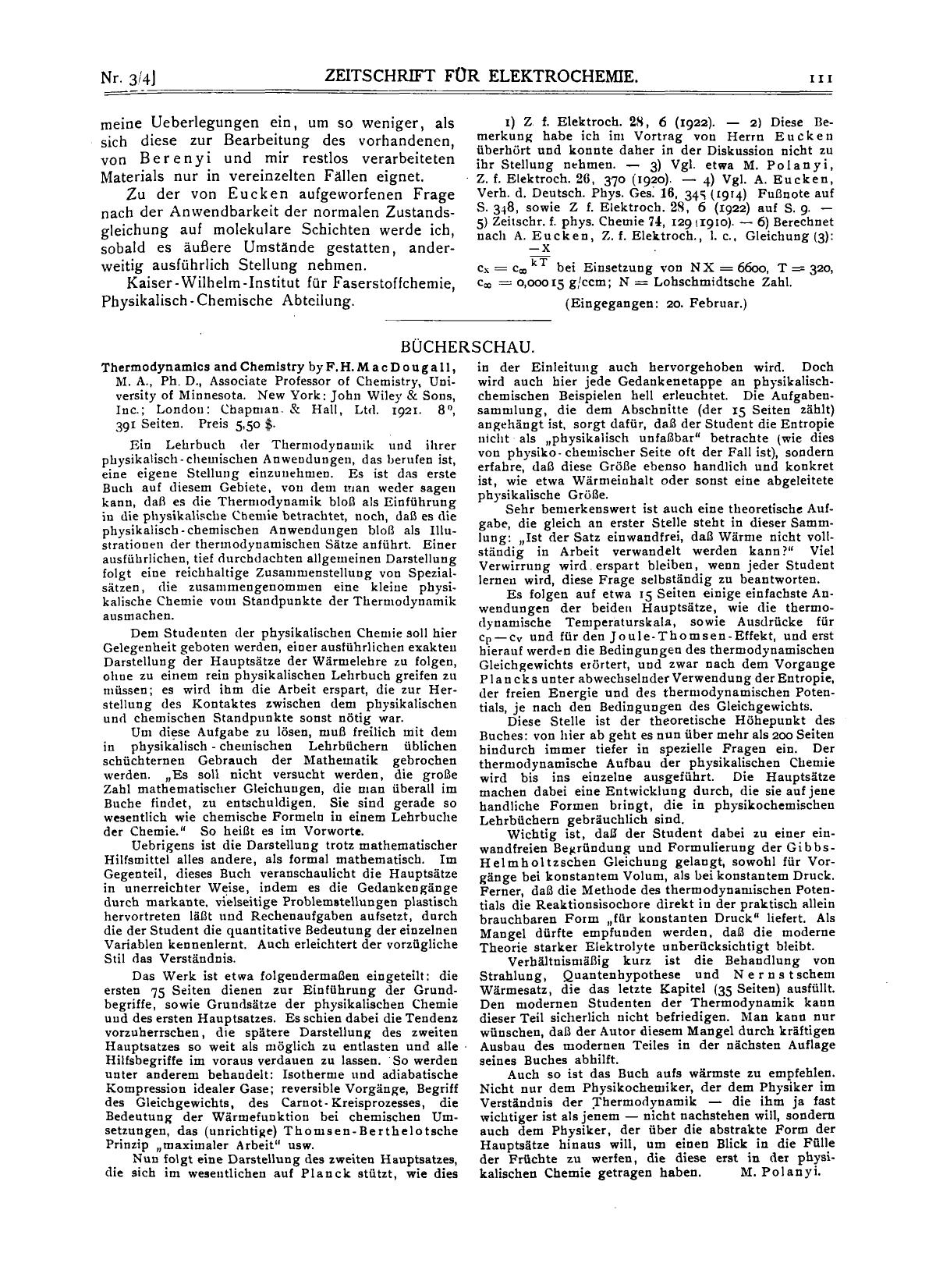 Thermodynamics and Chemistry by F. H. MacDougall, M. A., Ph. D., Associate Professor of Chemistry, University of Minnesota. New York: John Wiley & Sons, Inc.; London: Chapman. & Ha by Unknown