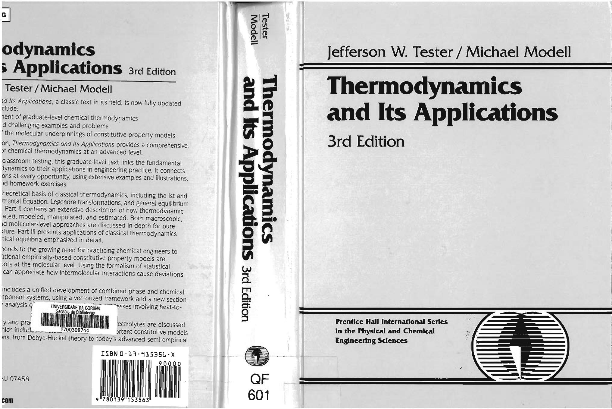 Thermodynamics and Its Applications by Jefferson W. Tester Michael Modell