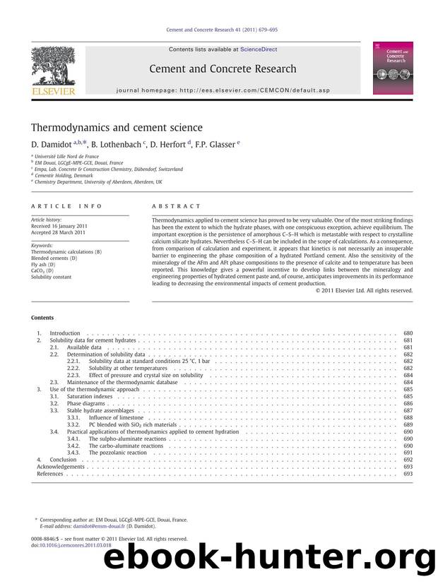 Thermodynamics and cement science by D. Damidot & B. Lothenbach & D. Herfort & F.P. Glasser
