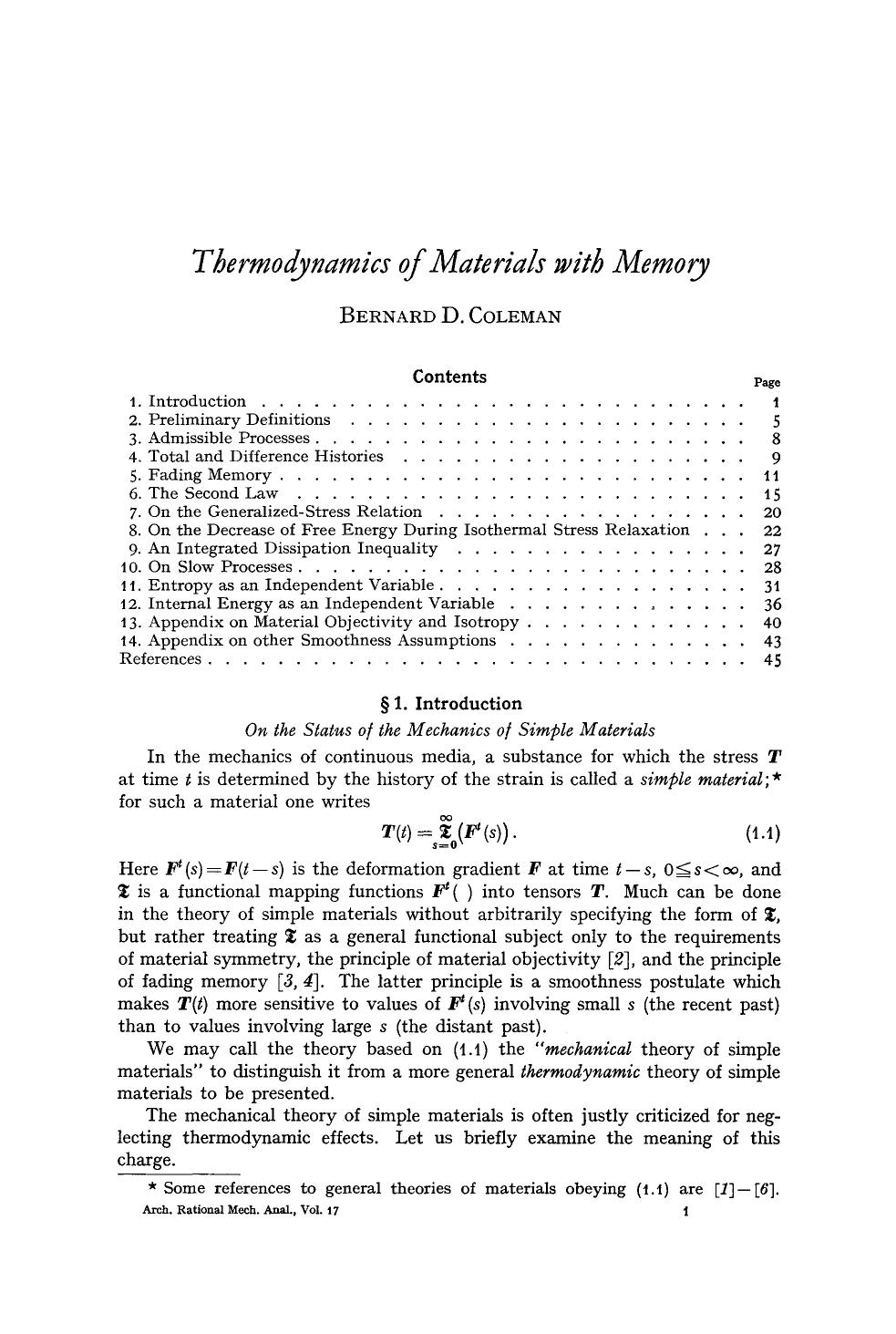 Thermodynamics of materials with memory by Unknown