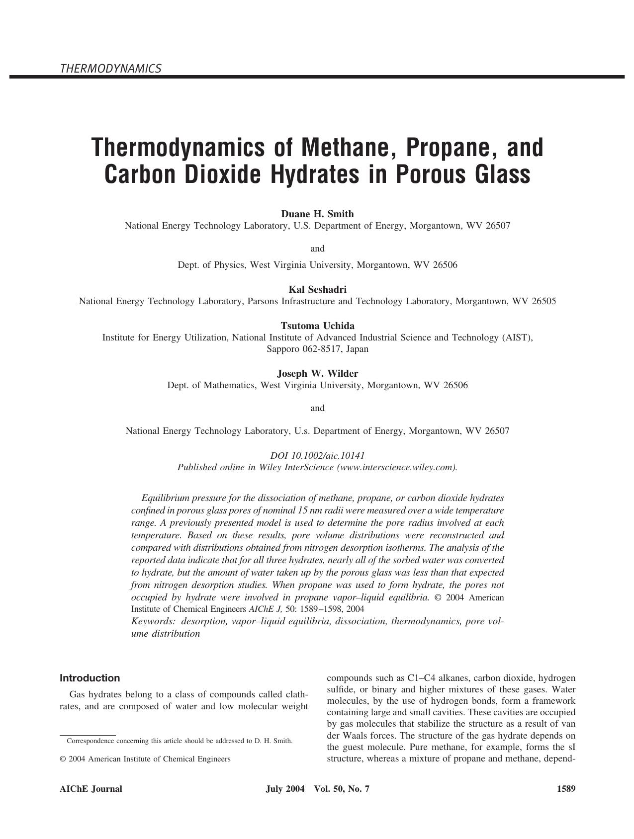 Thermodynamics of methane, propane, and carbon dioxide hydrates in porous glass by Unknown