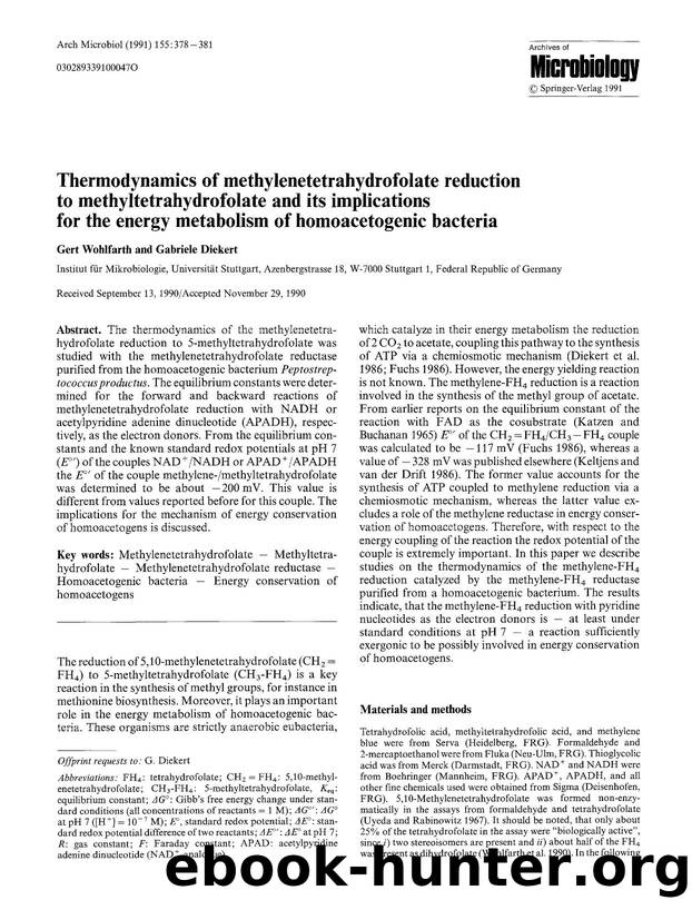 Thermodynamics of methylenetetrahydrofolate reduction to methyltetrahydrofolate and its implications for the energy metabolism of homoacetogenic bacteria by Unknown
