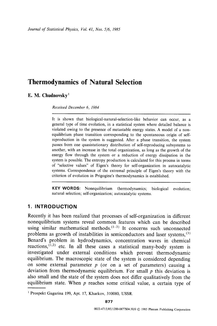 Thermodynamics of natural selection by Unknown