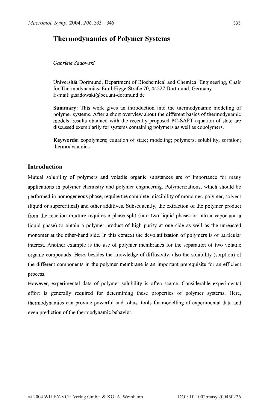 Thermodynamics of polymer systems by Unknown