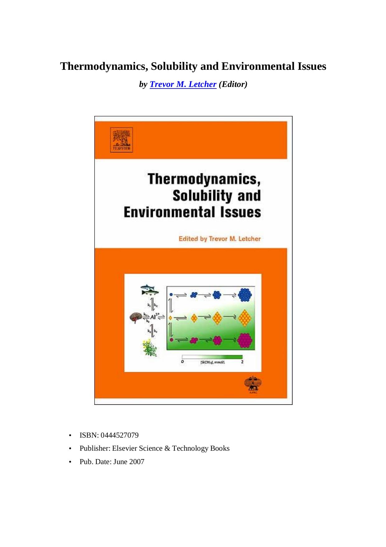 Thermodynamics, Solubility and Environmental Issues by Trevor Letcher