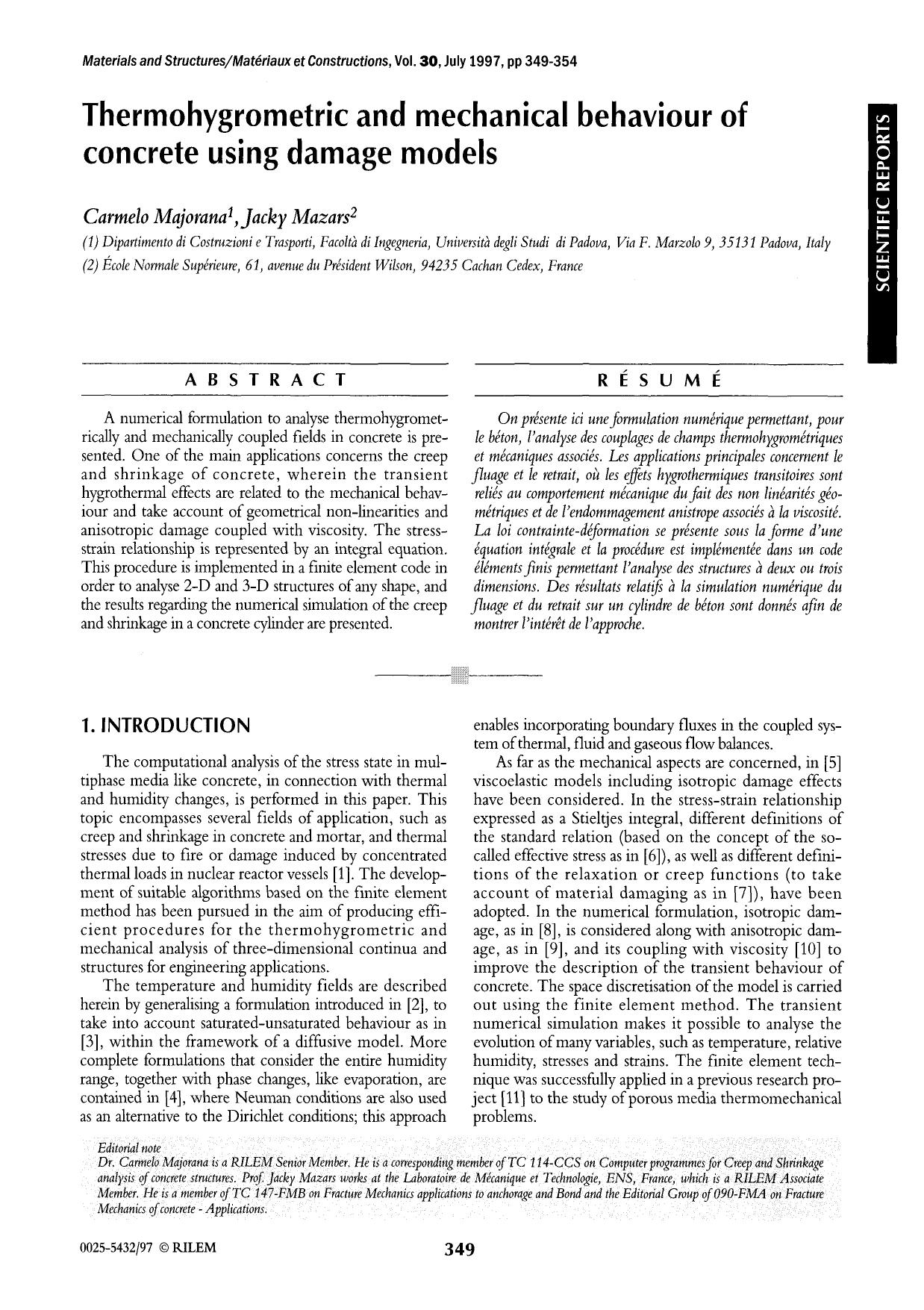 Thermohygrometric and mechanical behaviour of concrete using damage models by Unknown