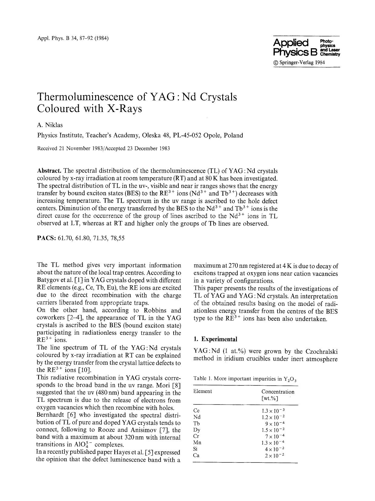 Thermoluminescence of YAG:Nd crystals coloured with x-rays by Unknown