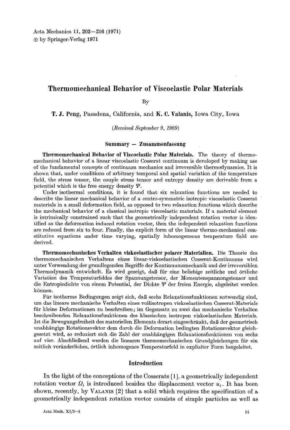 Thermomechanical behavior of viscoelastic polar materials by Unknown