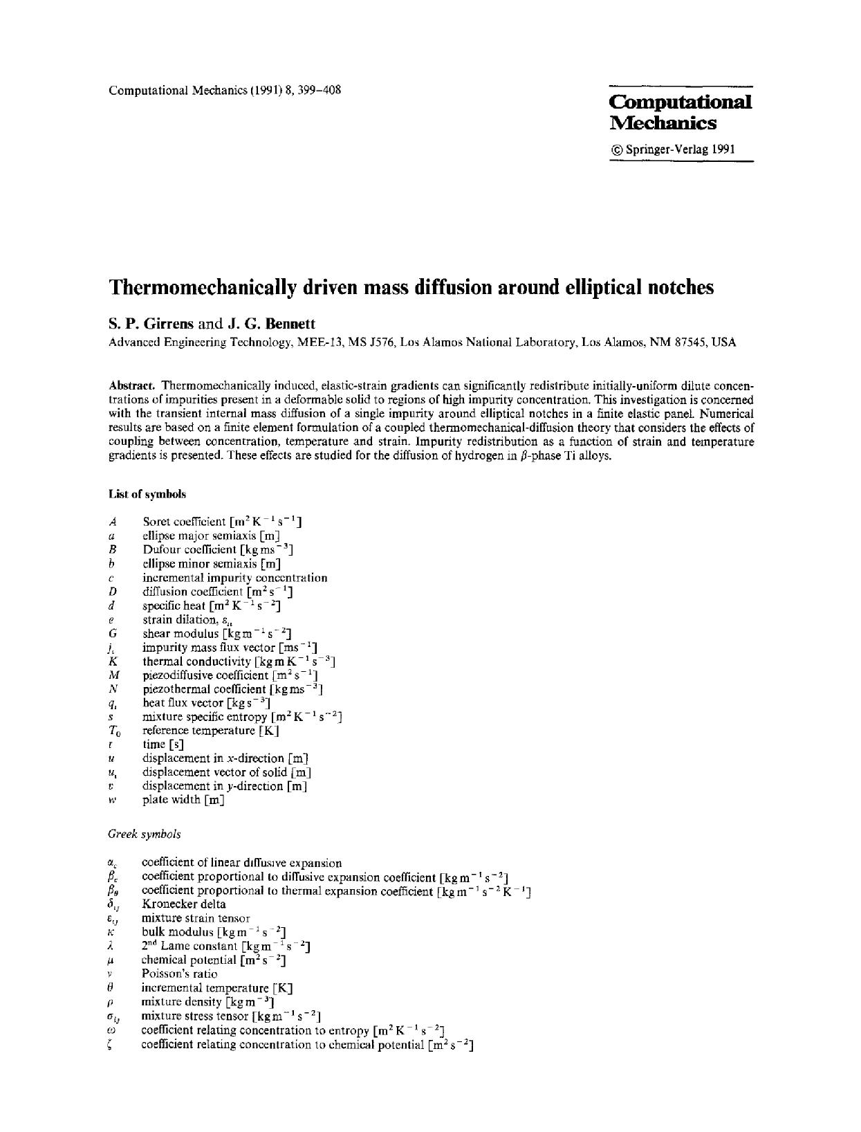 Thermomechanically driven mass diffusion around elliptical notches by Unknown