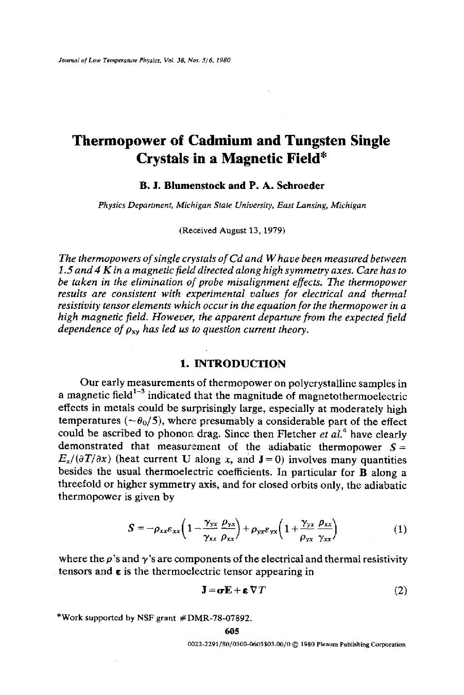 Thermopower of cadmium and tungsten single crystals in a magnetic field by Unknown