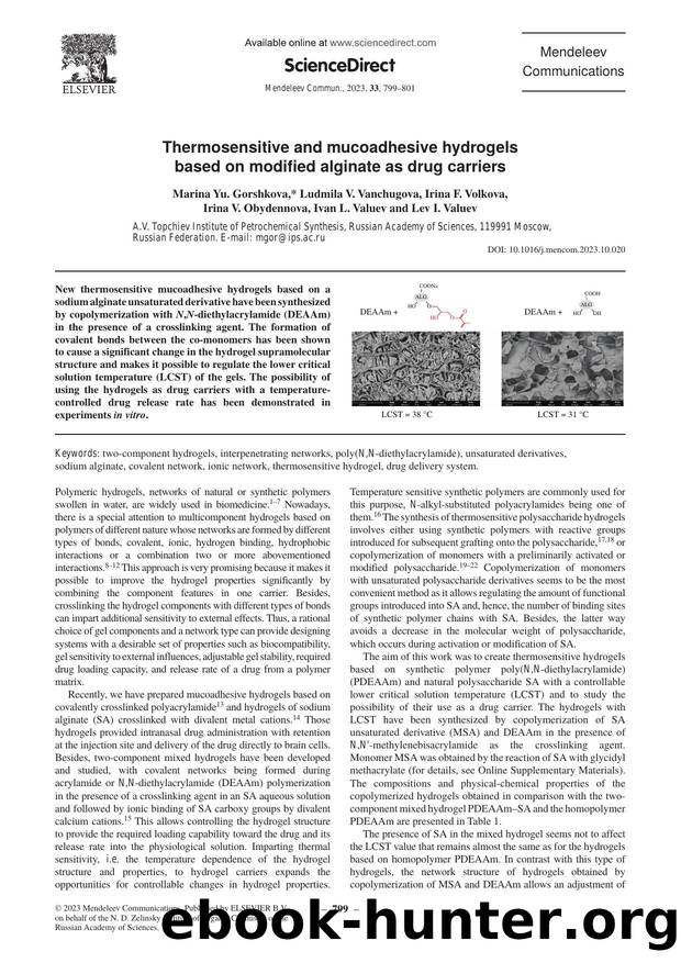 Thermosensitive and mucoadhesive hydrogels based on modified alginate as drug carriers by Marina Yu. Gorshkova