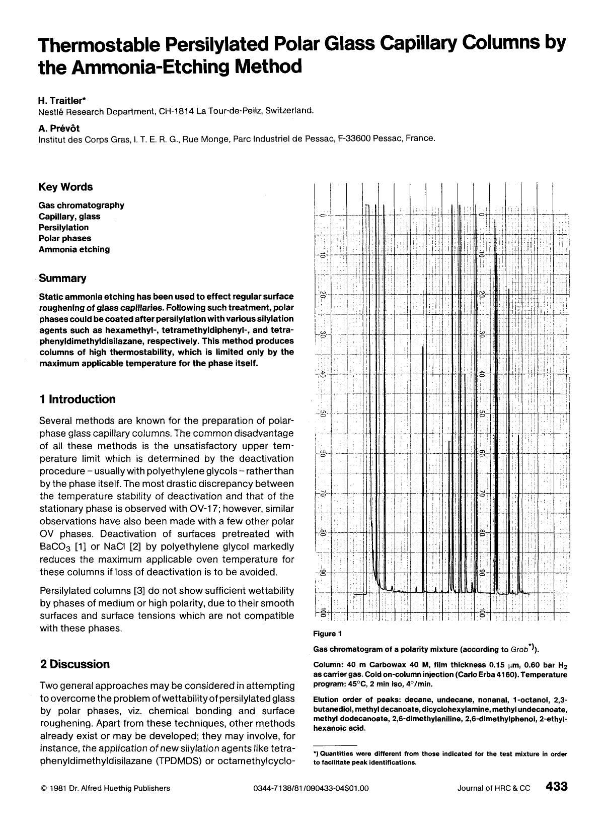 Thermostable persilylated polar glass capillary columns by the ammonia-etching method by Unknown