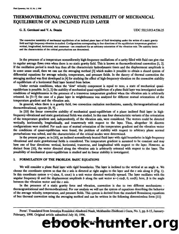 Thermovibrational convective instability of mechanical equilibrium of an inclined fluid layer by Unknown
