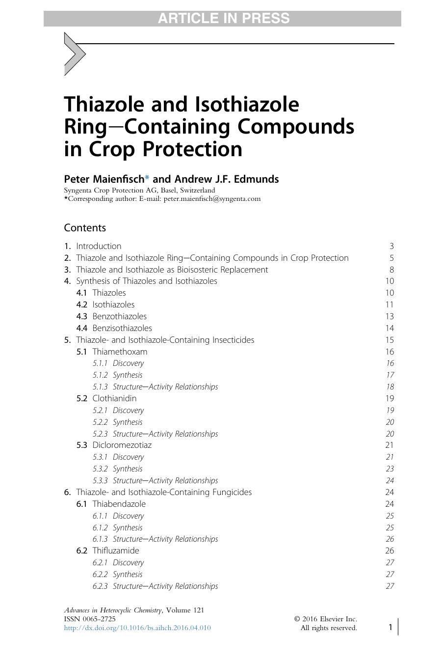 Thiazole and Isothiazole Ring-Containing Compounds in&nbsp;Crop Protection by Peter Maienfisch & Andrew J.F. Edmunds