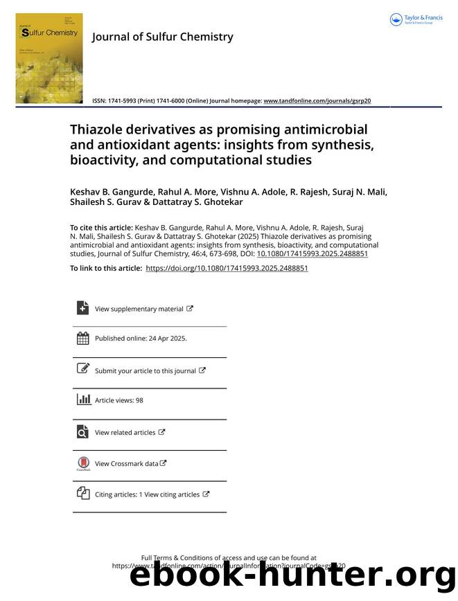 Thiazole derivatives as promising antimicrobial and antioxidant agents: insights from synthesis, bioactivity, and computational studies by unknow