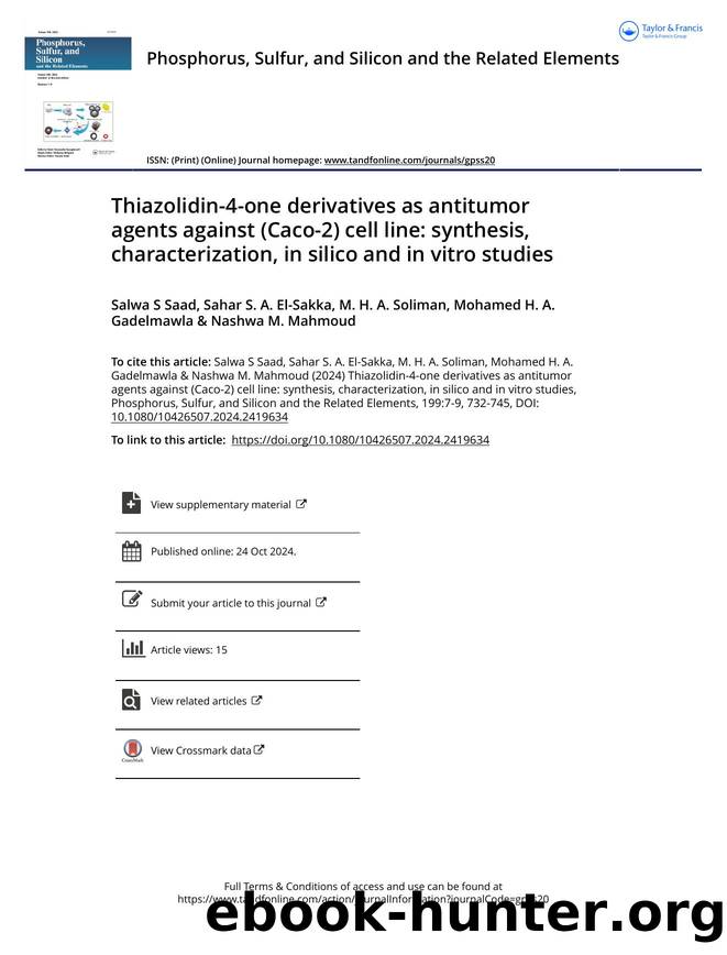 Thiazolidin-4-one derivatives as antitumor agents against (Caco-2) cell line: synthesis, characterization, in silico and in vitro studies by unknow