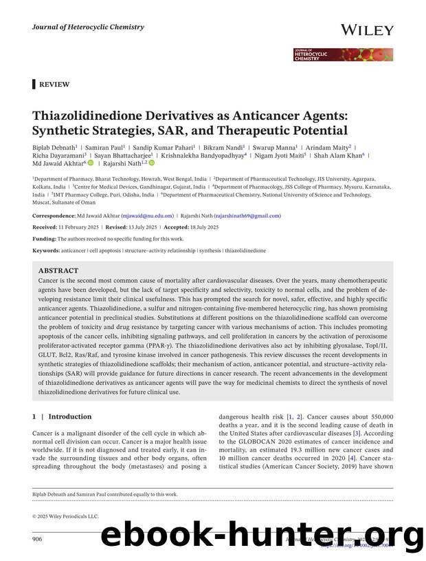 Thiazolidinedione derivatives as anticancer agents: Synthetic strategies, SAR, and therapeutic potential by Unknown
