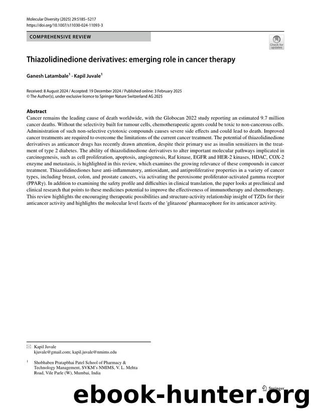 Thiazolidinedione derivatives: emerging role in cancer therapy by Ganesh Latambale & Kapil Juvale