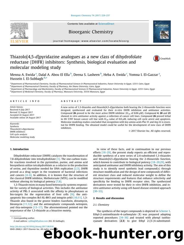 Thiazolo[4,5-d]pyridazine analogues as a new class of dihydrofolate reductase (DHFR) inhibitors: Synthesis, biological evaluation and molecular modeling study by unknow