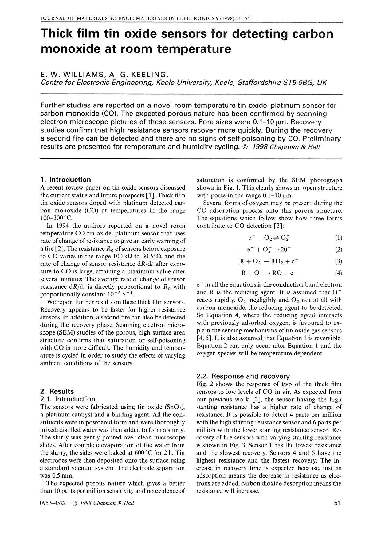 Thick film tin oxide sensors for detecting carbon monoxide at room temperature by Unknown