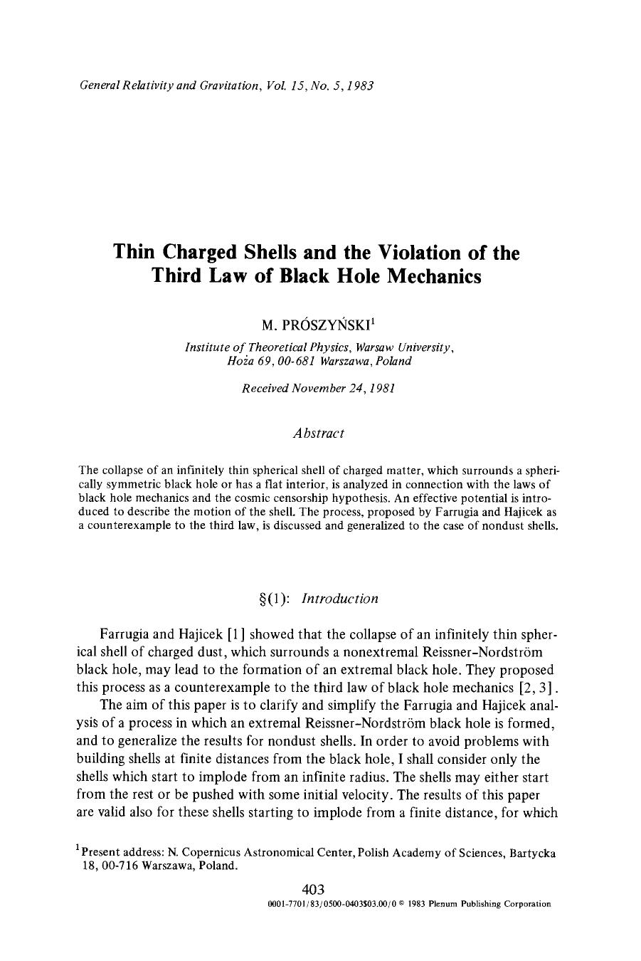 Thin charged shells and the violation of the third law of black hole mechanics by Unknown