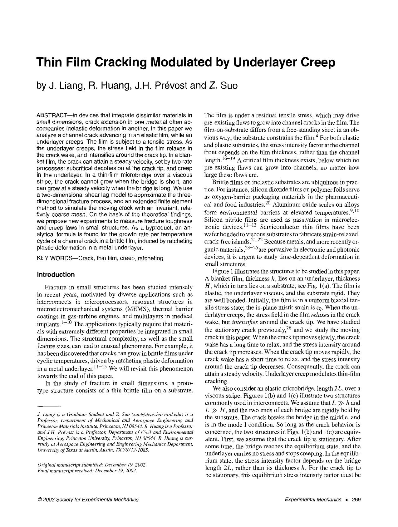 Thin film cracking modulated by underlayer creep by Unknown
