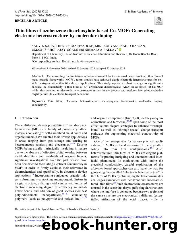 Thin films of azobenzene dicarboxylate-based Cu-MOF: Generating electronic heterostructure by molecular doping by unknow