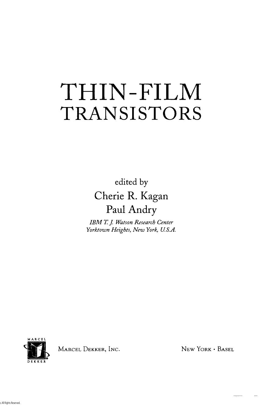 Thin-Film Transistors by Cherie R. Kagan Paul Andry