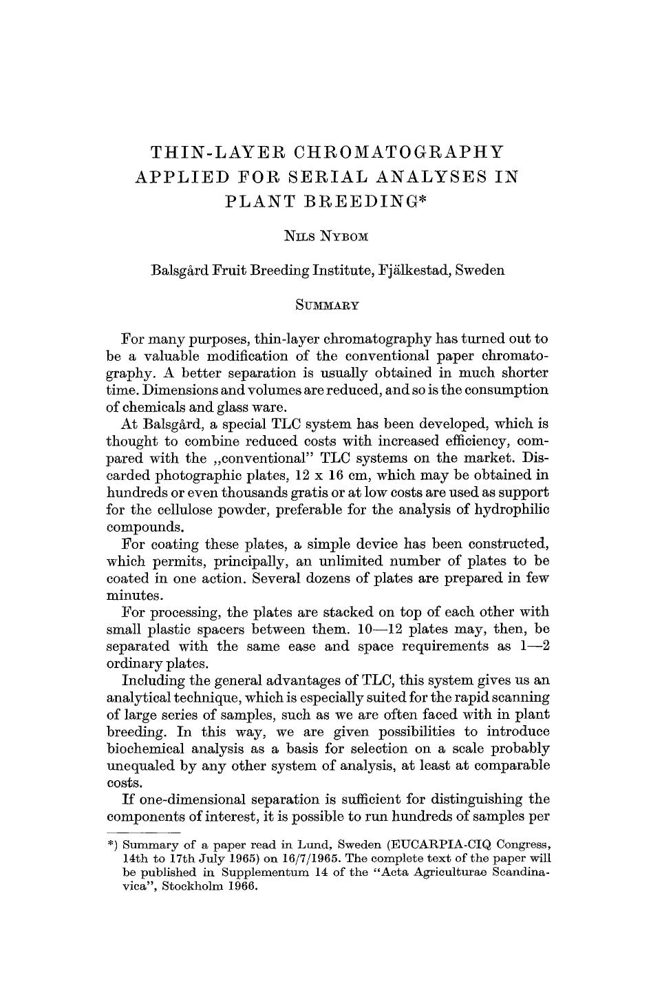 Thin-layer chromatography applied for serial analyses in plant breeding by Unknown