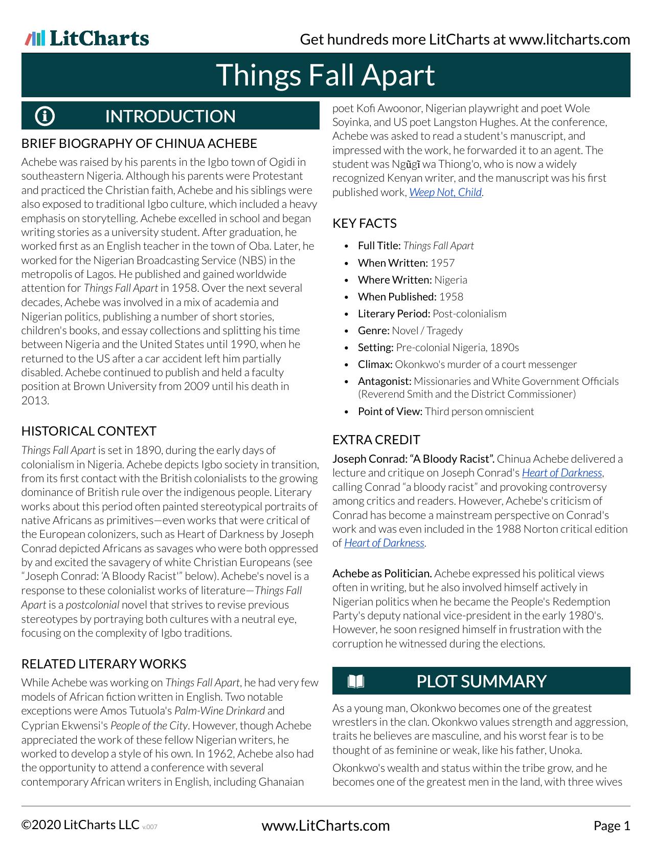Things Fall Apart â LitCharts Study Guide by Chinua Achebe