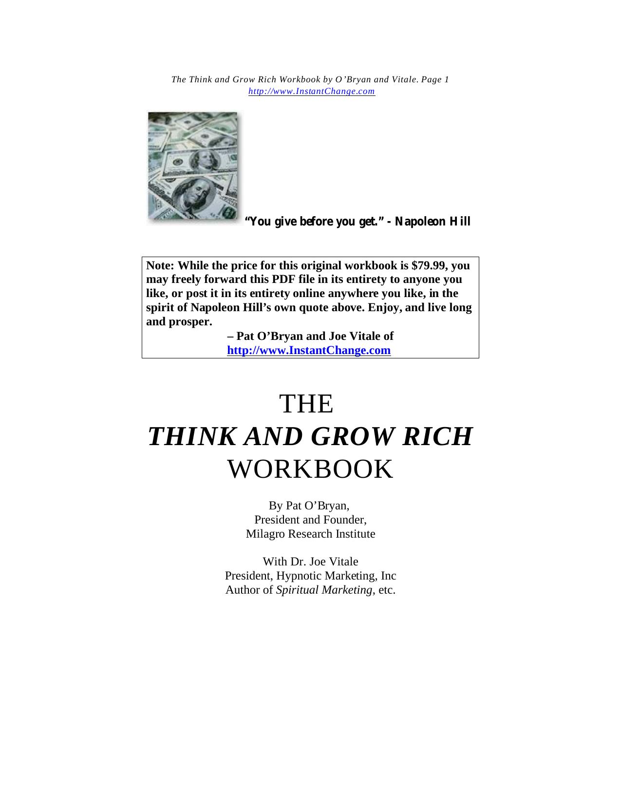 Think And Grow Rich Workbook-Joe Vitale-Pat Obryan by artdesperado