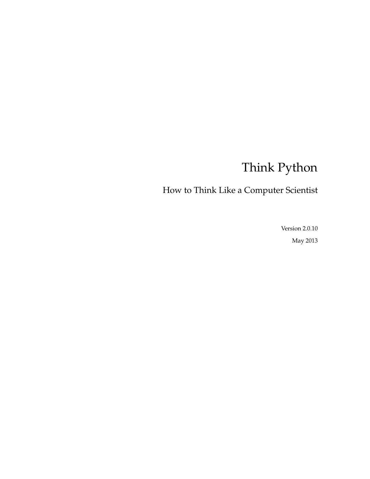 Think Python How to Think Like a Computer Scientist by Allen B. Downey by Unknown