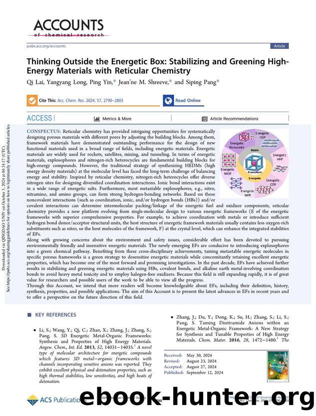 Thinking Outside the Energetic Box: Stabilizing and Greening High-Energy Materials with Reticular Chemistry by Qi Lai Yangyang Long Ping Yin Jean’ne M. Shreeve & Siping Pang