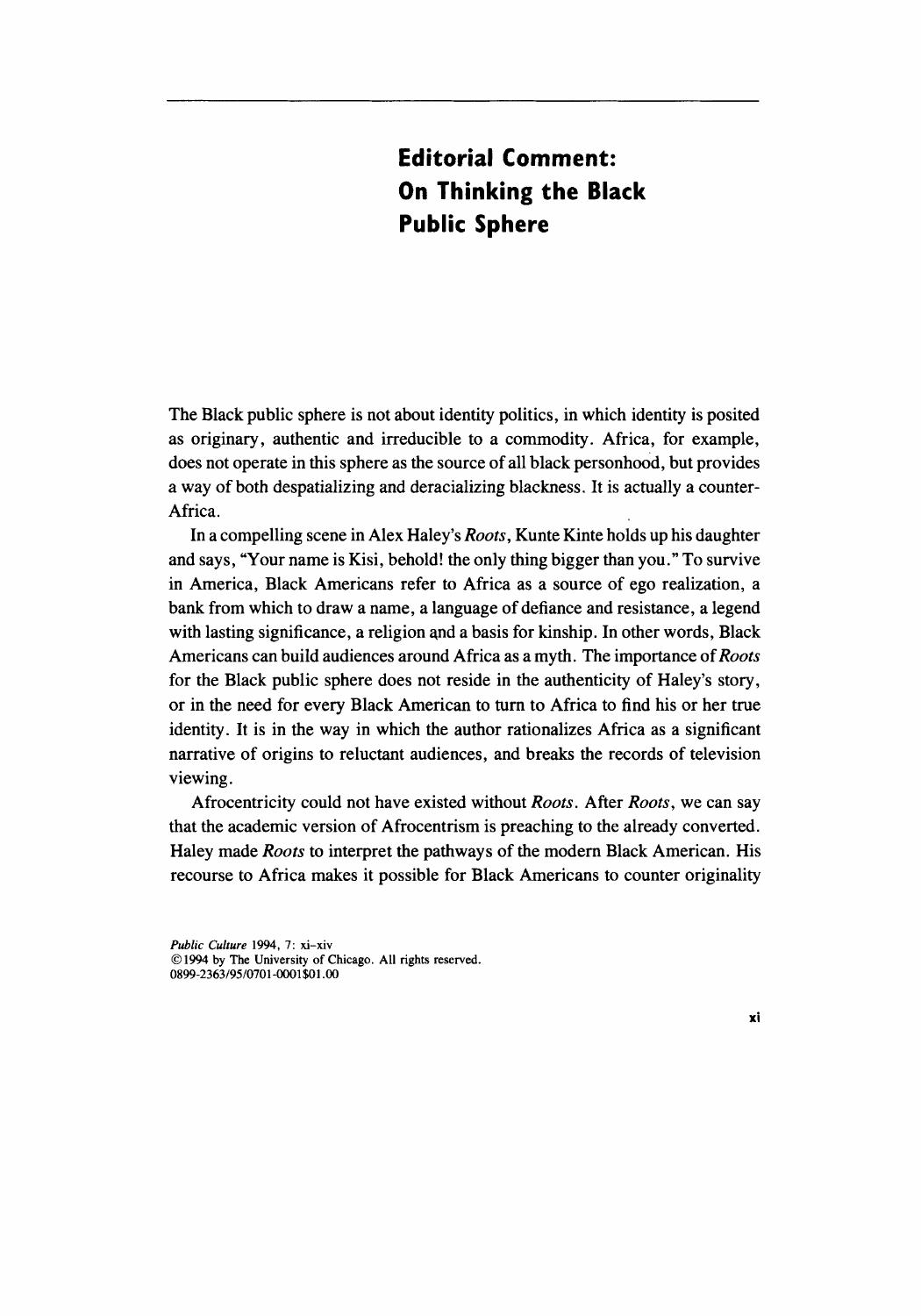Thinking The Black Public Sphere] by Unknown
