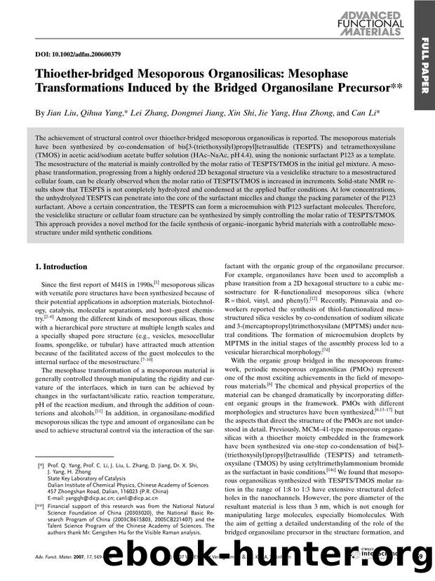 Thioether-bridged Mesoporous Organosilicas: Mesophase Transformations Induced by the Bridged Organosilane Precursor by Unknown