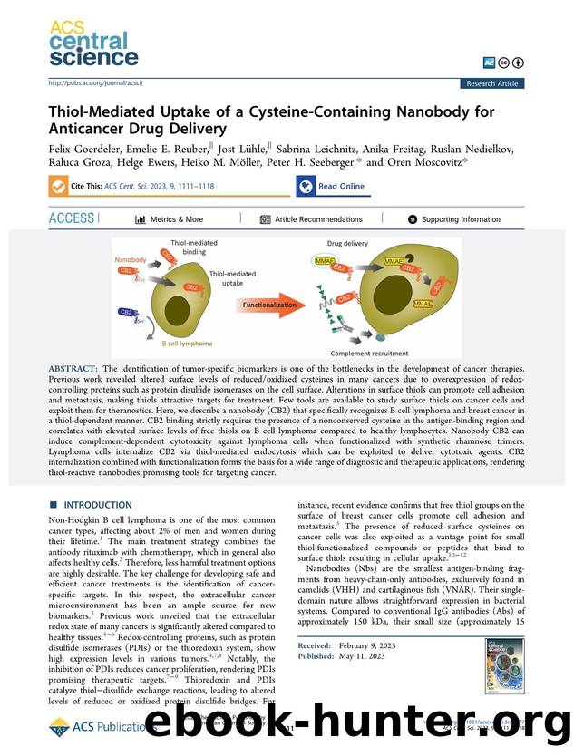 Thiol-Mediated Uptake of a Cysteine-Containing Nanobody for Anticancer Drug Delivery by unknow