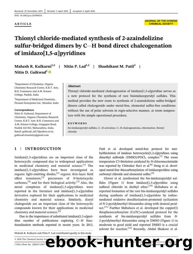 Thionyl chloride mediated synthesis of 2-azaindolizine sulfur-bridged dimers by C-H bond direct Chalcogenation of imidazo[1,5-a]pyridines by Unknown