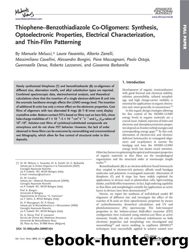Thiophene-Benzothiadiazole Co-Oligomers: Synthesis, Optoelectronic Properties, Electrical Characterization, and Thin-Film Patterning by Unknown