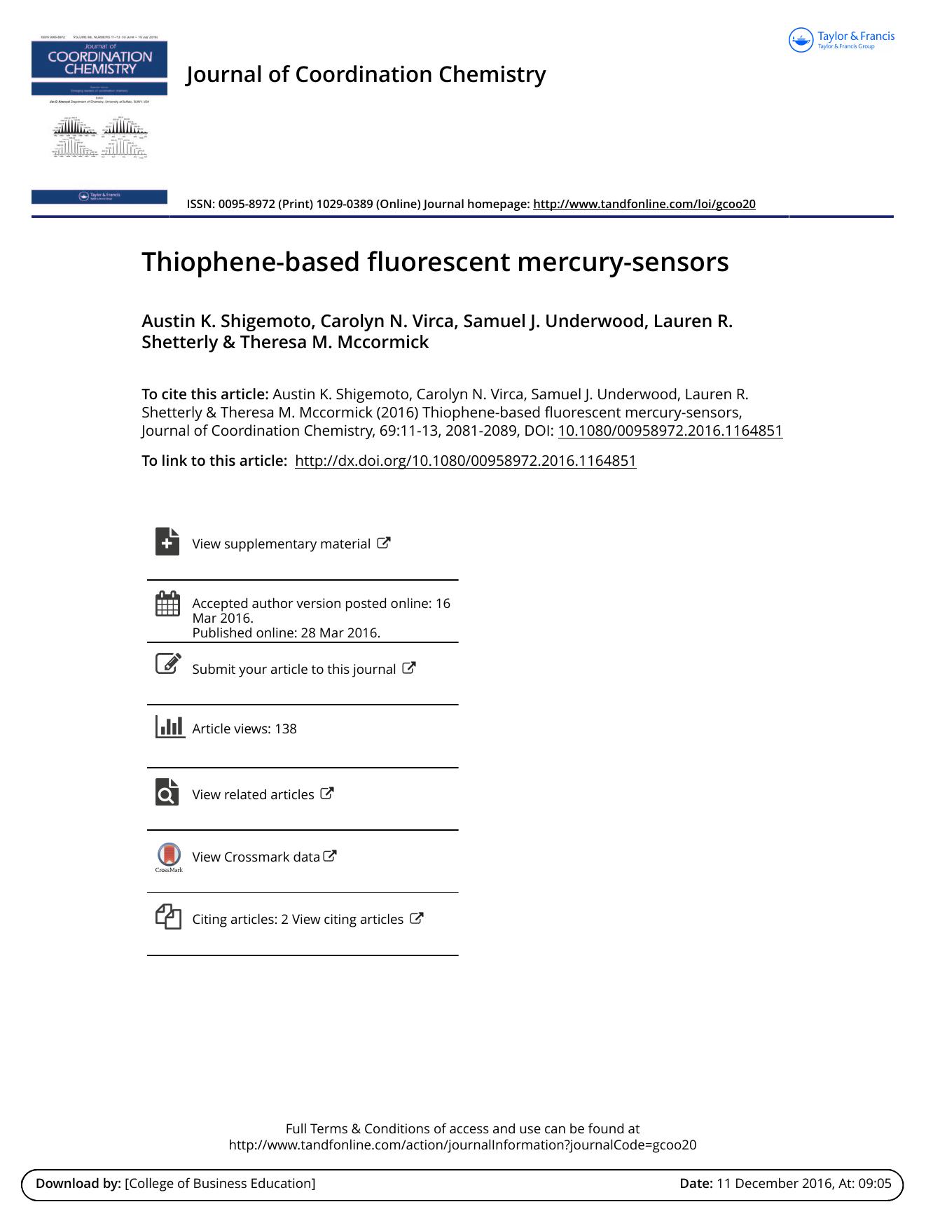 Thiophene-based fluorescent mercury-sensors by unknow