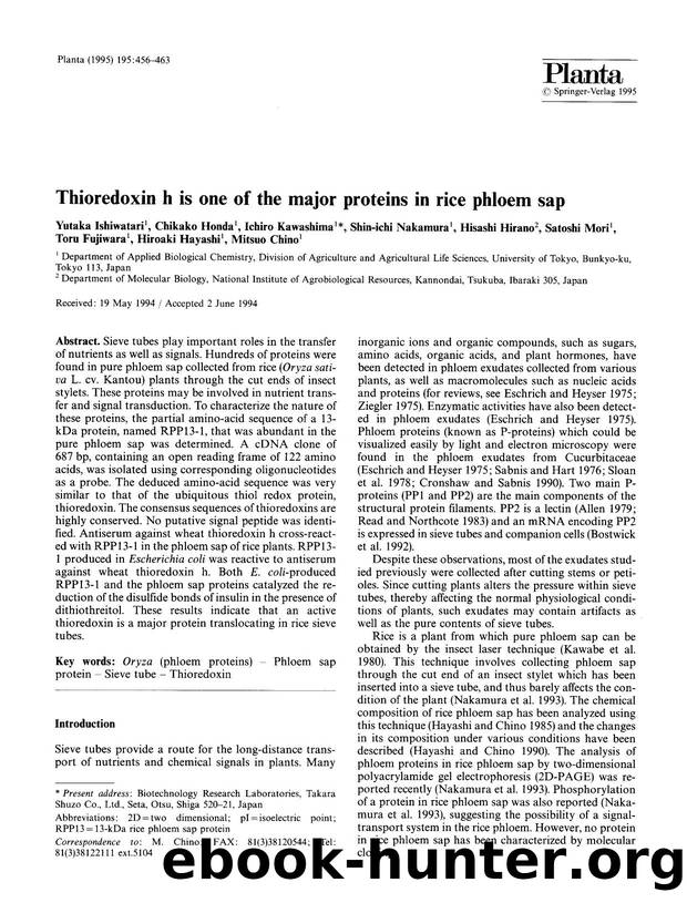 Thioredoxin h is one of the major proteins in rice phloem sap by Unknown