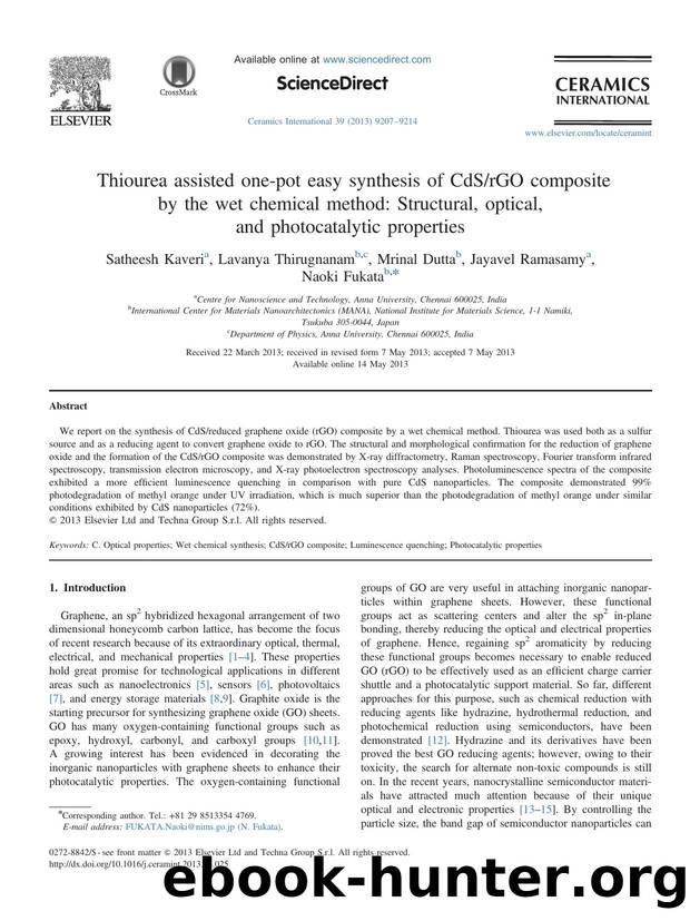 Thiourea assisted one-pot easy synthesis of CdSrGO composite by the wet chemical method_ Structural, optical, and photocatalytic properties by Satheesh Kaveri & Lavanya Thirugnanam & Mrinal Dutta & Jayavel Ramasamy & Naoki Fukata