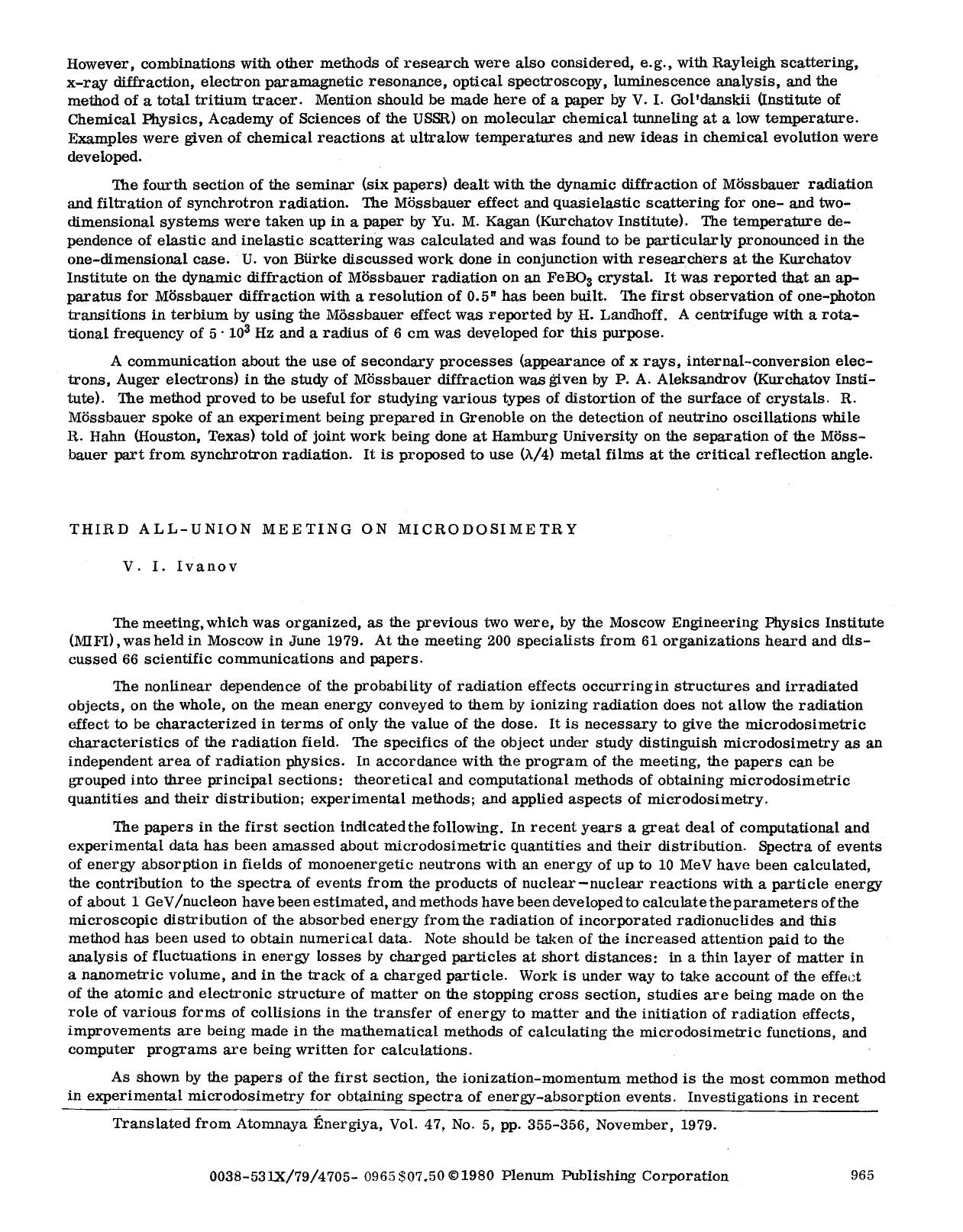 Third All-Union Meeting on Microdosimetry by Unknown